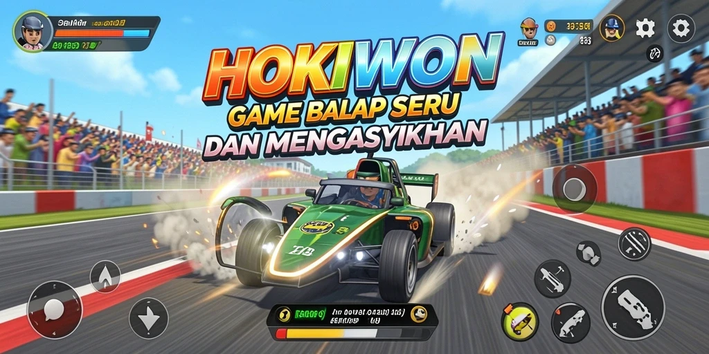 Gameplay HOKIWON yang mendebarkan di trek balapan yang menantang.