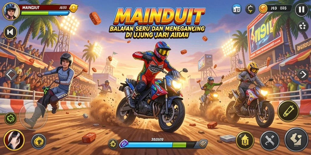 Tampilan gameplay MAINDUIT yang menegangkan saat balapan.