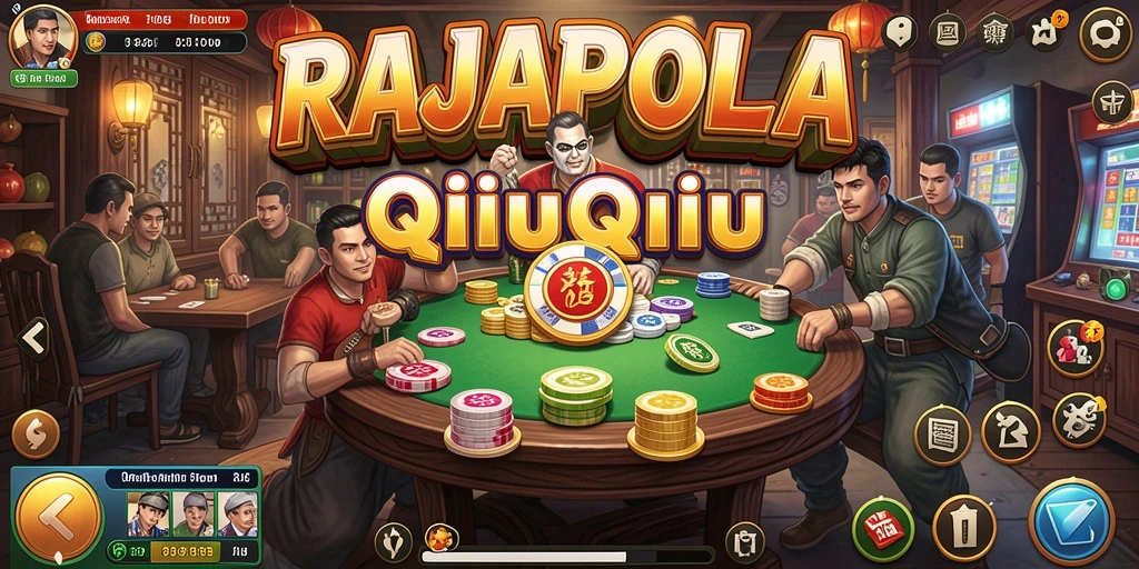 Tampilan gameplay seru dalam RAJAPOLA yang menampilkan aksi QiuQiu.